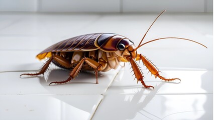 Close-up cockroaches crawling on tile and dark floor surfaces. Realistic pest infestation concept, perfect for hygiene, pest control, and health hazard visuals