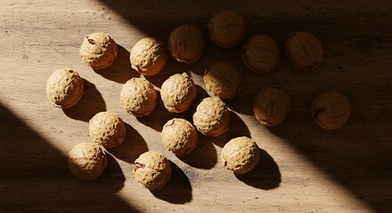 Close-Up of Raw Charoli Seeds on Wooden Surface