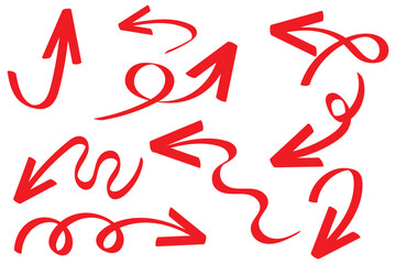 Hand-drawn navy blue arrows collection. Diverse directional elements including curved, wavy, spiral, straight, and zigzag arrows on white background. Perfect for presentations, infographics, flowchart