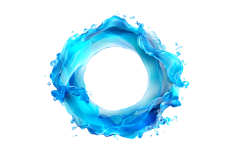 Blue water splash in circular shape isolated on white or transparent png