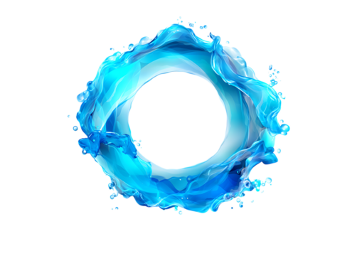 Blue water splash in circular shape isolated on white or transparent png