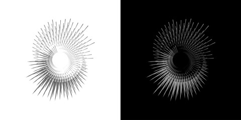 Dynamic abstract spiral sound wave rhythm lines. Circular spiral sound wave rhythm of lines. Circular futuristic abstract lines, black and white background.	