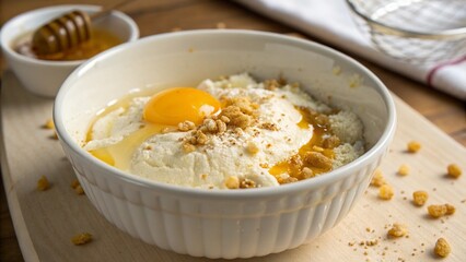 Creamy Dessert with Egg Yolk and Honey in Warm Light