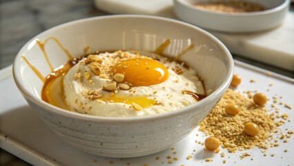 Creamy Dessert with Egg Yolk and Honey in Warm Light