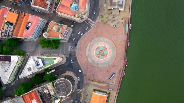 Birds eye view of the famous Marco Zero in Recife Antigo Pernambuco located by the Capibaribe River this spot marks the historical beginning of the city.