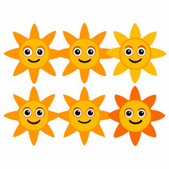 Smiling sun silhouettes pack vector illustration
