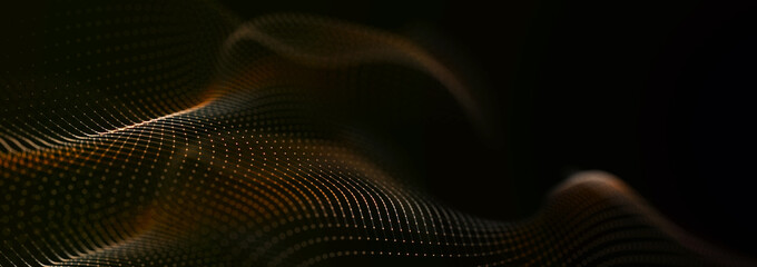 Digital landscape with dots and lines. Cyberspace grid. Background concept for your design. 3d