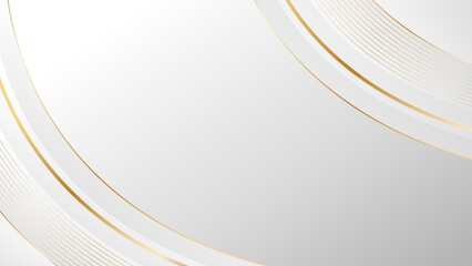 Abstract white-gray luxury curve background with gold lines. Elegant minimalist wallpaper design for banner, templates, presentation, brochure, cover, website, page and more