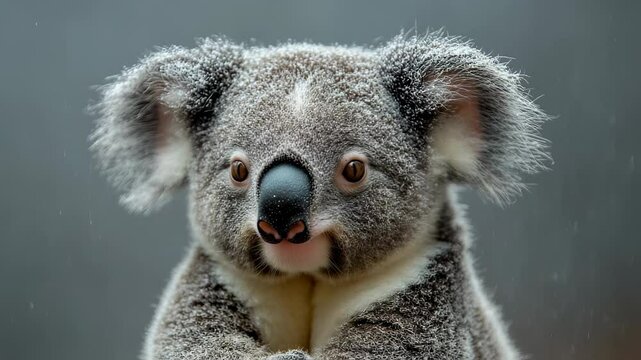 Adorable Koala in Natural Habitat: A Close-Up Portrait with Rain Effects Capture
