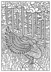 Fantasy conceptual illustration of depression with swords, falling angel and decorated elements for tattoo, coloring page, print, tarot cards. Vector line art, gothic, epic and vintage concept 