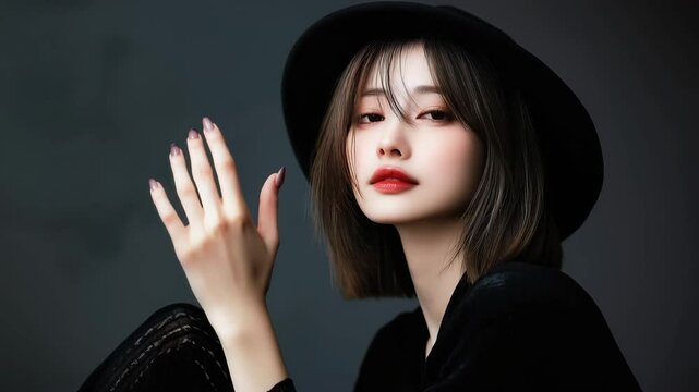 ドレスを着た女性の髪が揺れる（A woman in a dress with her hair swaying））
