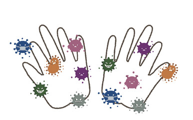 手に付いたバイキンのイラスト / Illustration of Germs on Hands
