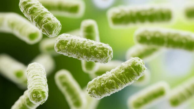 Close-Up of Green Rod-Shaped Bacteria