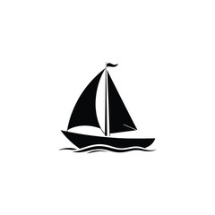 Black Silhouette of a Sailboat on Water with a Mast and Sails
