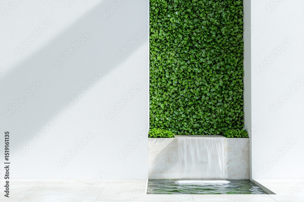 Poster room garden waterfall concept. modern water feature with greenery and minimalist design in a serene 