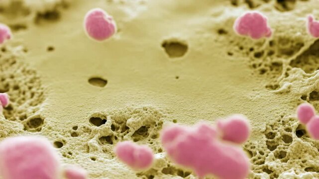 Pink bacteria on a surface, which could be Acinetobacter baumanii.
