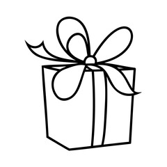 Simple outline drawing of a wrapped present with a decorative ribbon bow