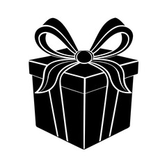 Elegant black and white gift box illustration depicting surprise and celebrations in a simple style