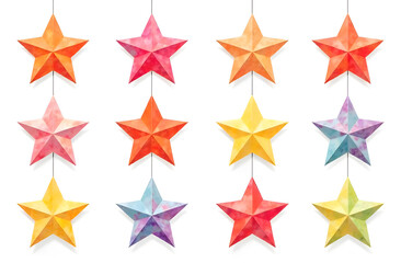 Colored stars on white background, garlands, holiday, festive background