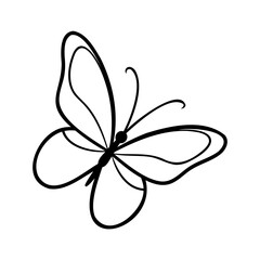 Elegant black and white butterfly line art illustration on a clean white background