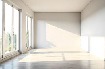 Empty room with daylight, high windows, hall, ballroom