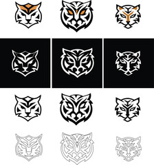  vector icons set of animal masks and logos: of fox, tiger, cat. Great for games, education, or branding graphics.