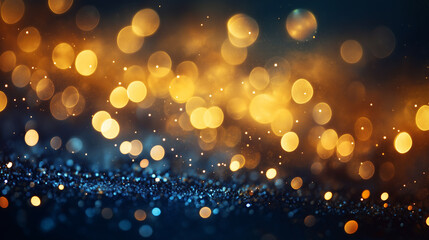This picture shows a field of shimmering golden light spots against a deep blue background, creating a dreamy and mysterious atmosphere full of festive joy.
