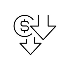 Outline Cost Reduction Icon with Downward Arrows and Dollar Symbol Financial Decrease Line Art Expense Lowering