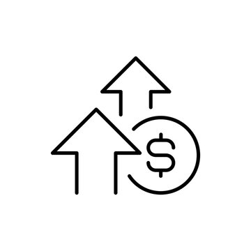 Line Art Icon of Rising Prices and Dollar Value Increase Budget Outline Financial Cost Escalation
