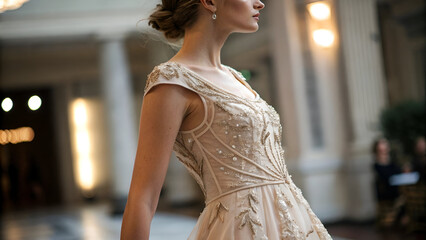 Unrecognizable tourist woman in an elegant dress,generative.ai
