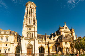 Fototapeta premium Church and bell tower Saint-Germain l Auxerrois in Paris