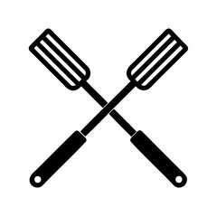 Crossed black spatulas icon perfect for grilling cooking barbecue kitchen related themes