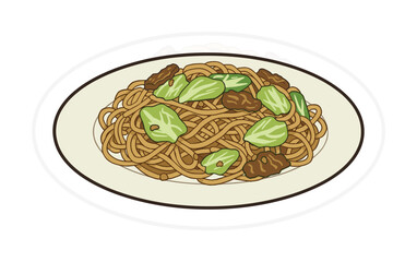 Yakisoba (Stir-Fried Japanese Noodles), Asian Street Food Vector Illustration