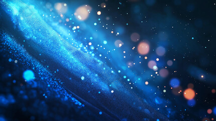 This picture shows a mysterious cosmic scene with blue nebulae and twinkling light spots intertwined, creating a dreamy visual effect.