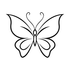 Simple elegant butterfly outline black and white graphic vector illustration on white background