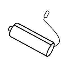 Simple line art illustration of an automotive muffler with a thin connected wire element