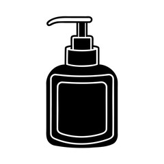 Simple black and white outline of a soap dispenser for hand hygiene and sanitation