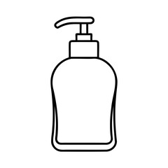 Simple black and white line drawing of a modern hand soap dispenser bottle