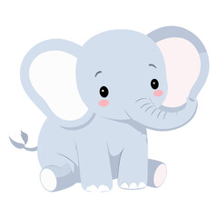 Naklejka premium A light blue cartoon elephant sits with blush cheeks and round ears