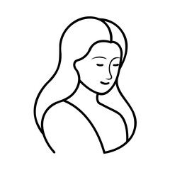 Elegant line art portrait of a serene woman with long flowing hair and closed eyes