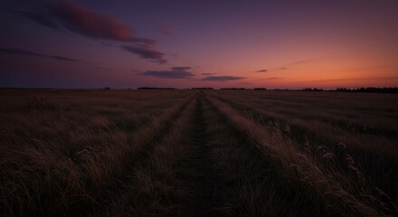 Serene Sunset Over a Grass Field