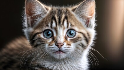 Endearing Tabby Kitten with Expressive Eyes A Charming CloseUp Portrait, Showcasing Soft Fur Textures and WideEyed Curiosity, Perfect for Digital Art, Home Decor, or Design Inspiration.