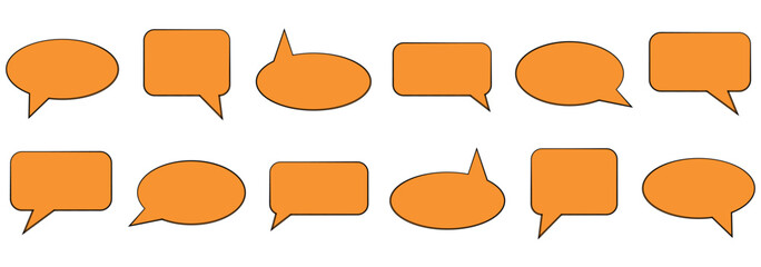 Set of comment speech bubble on orange background. Chat message speech bubble