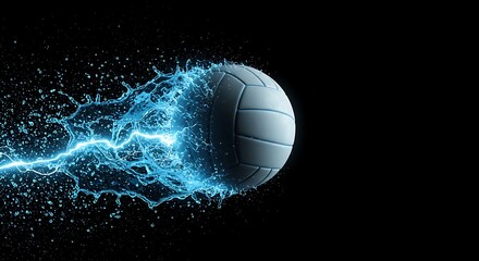 Fototapeta premium Volleyball with water splash and electricity on a black background