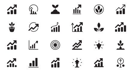a collection of various growth-related icons, perfect for business, finance, or entrepreneurial themes vector art on white