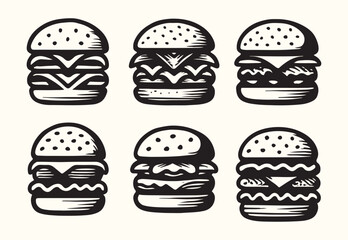 Cute burger vector silhouette collection big set