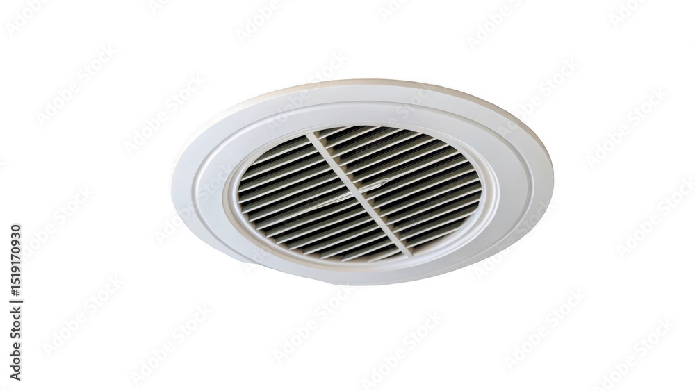 Poster Circular ceiling air vent with horizontal slats, designed for efficient airflow distribution. Isolated on a transparent background, ideal for hvac concepts and interior design visuals