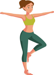 Obraz premium Cute Girl Balancing, Yoga Pose, Fitness Illustration, Healthy Lifestyle, Athletic Woman