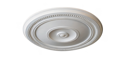 Classic white ceiling rose providing an elegant touch to interior design, featuring intricate details and a transparent background for easy integration into various projects