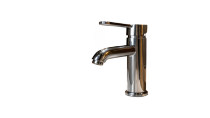 Chrome faucet with lever handle isolated on transparent background, ideal for bathroom or kitchen renovations, offering a sleek and contemporary design for water control